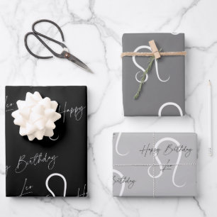 Leo Birthday Gray/Black Geschenkpapier Set