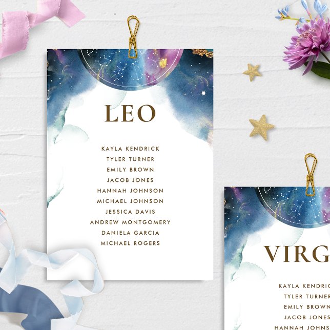 Leo Celestial Seating Plan Card mit Gast Name (Von Creator hochgeladen)