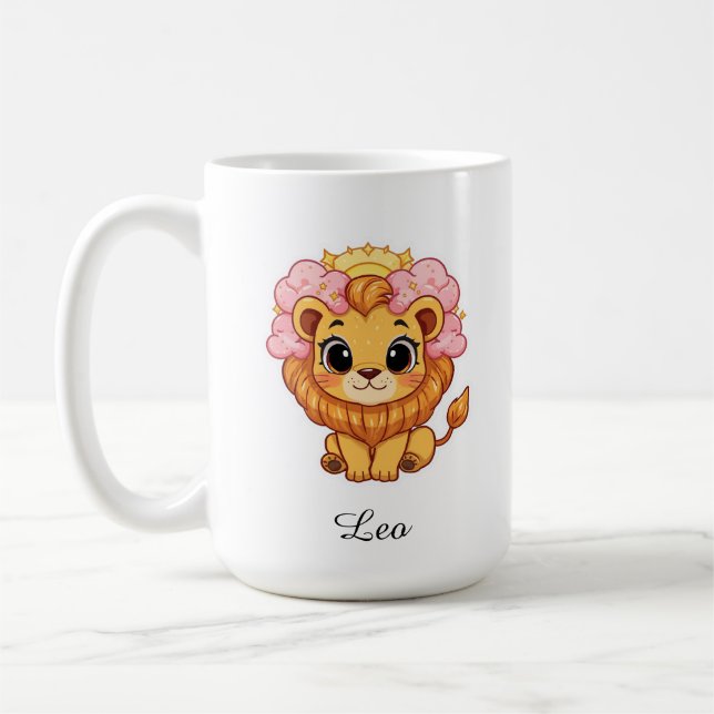 Leo Celestial Zodiac Tasse - Pink Lion Kunst (Links)