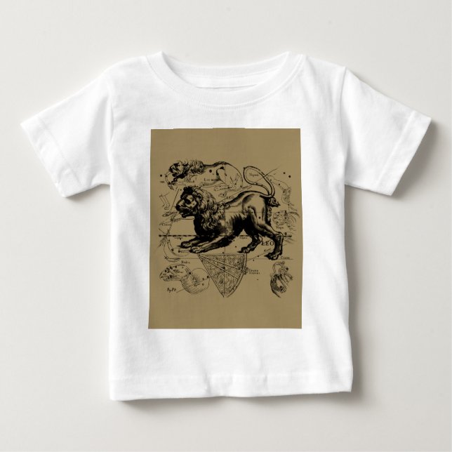 Leo Constellation Map Hevelius 1690 auf Taupe Baby T-shirt (Vorderseite)
