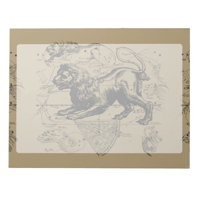 Leo Constellation Map Hevelius 1690 auf Taupe Notizblock (Vorderseite)