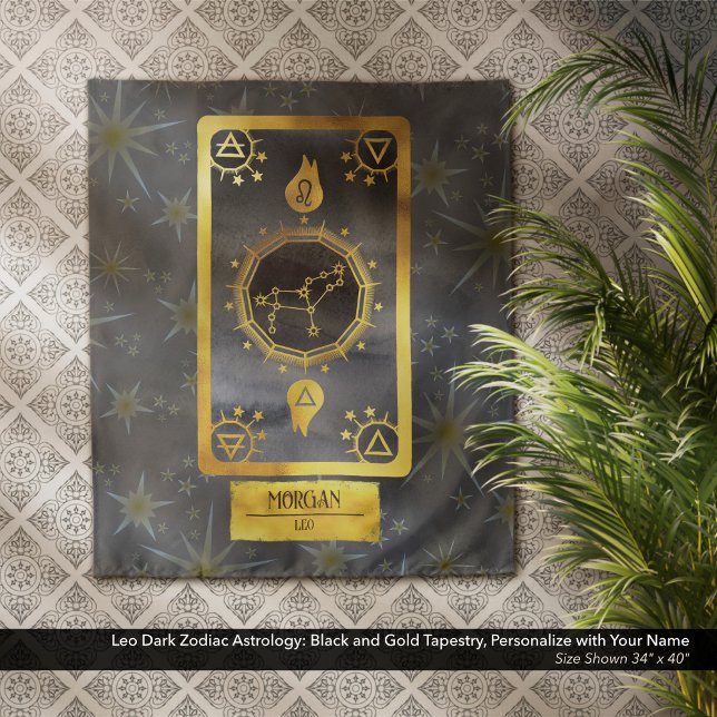 Leo Dark Zodiac Astrologie: Schwarzer Goldname Wandteppich (Leo Dark Zodiac Astrology: Black and Gold Tapestry, Personalized with Your Name.)