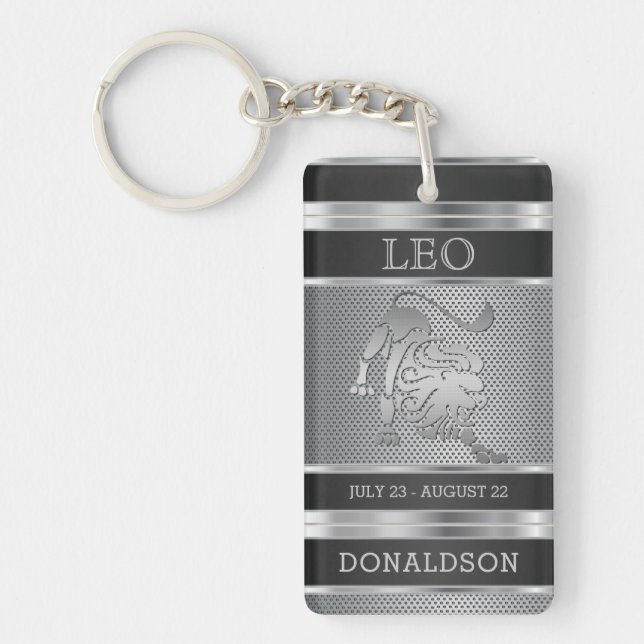 Leo ♌ den Löwen in Schwarz und Silberem Mesh Schlüsselanhänger (Vorderseite)