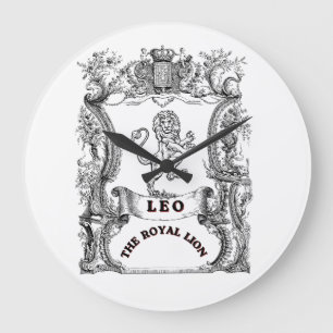 Leo Der Königslöwe Vintage-Zodiakusschriftplakat Große Wanduhr