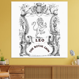 Leo Der Königslöwe Vintage-Zodiakusschriftrolle Leinwanddruck