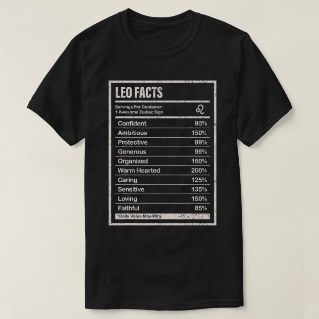 Leo Facts Apparet for Men and Women Funny Zodiac G T-Shirt (Design vorne)
