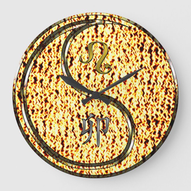 Leo & Feuer Kaninchen Große Wanduhr (Vorderseite)