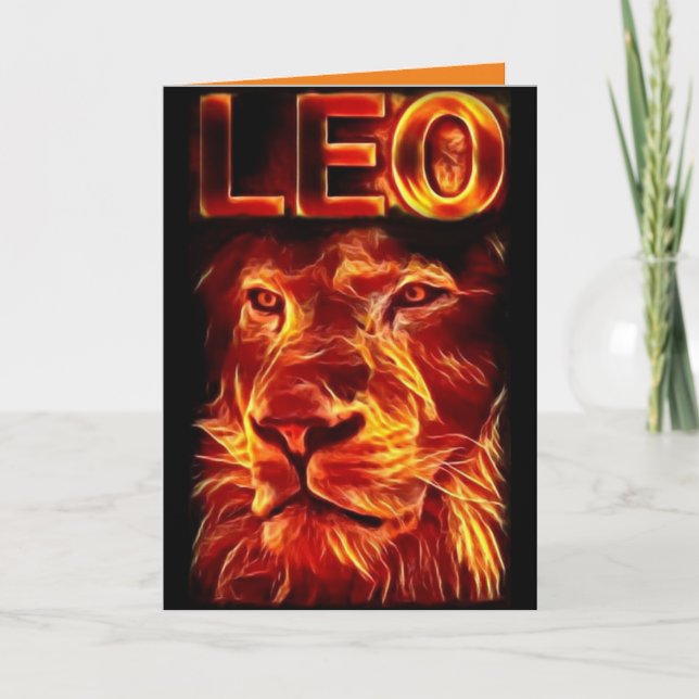 Leo Fire Sign Lion Personalisiert Geburtstag Karte (Vorderseite)