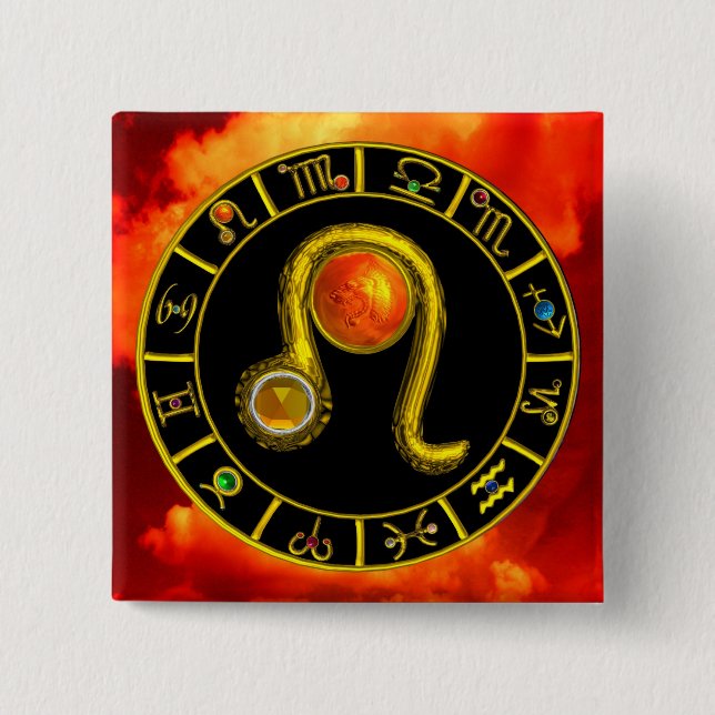 LEO GOLD ZODIAC BIRTHDAY JEWEL Astrologie Chart Button (Vorderseite)