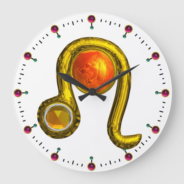 LEO GOLD ZODIAC BIRTHDAY JEWEL MIT TOPAZ GEMSTONE GROßE WANDUHR (Vorderseite)