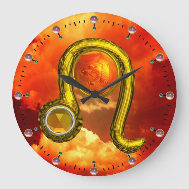 LEO GOLD ZODIAC BIRTHDAY JEWEL MIT TOPAZ GEMSTONE GROßE WANDUHR (Vorderseite)