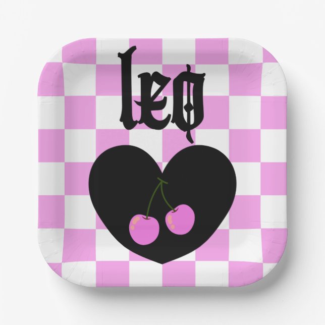 Leo Gothic ästhetic Checkered Cherry Art Pappteller (Vorderseite)