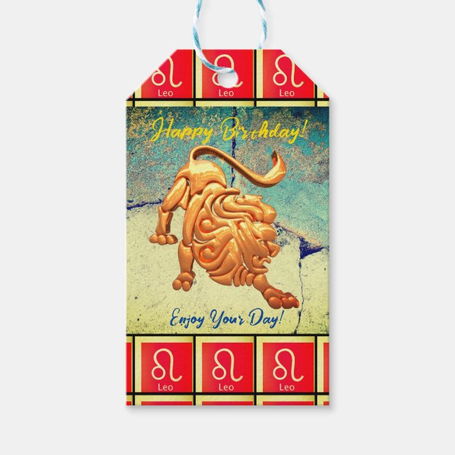Leo - Happy Birthday Medium Geschenktafeln Geschenkanhänger (Vorderseite)