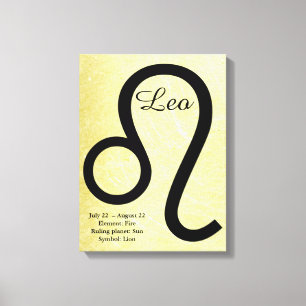 Leo Horoskop Sign Gold und Schwarze Mauer Kunst Leinwanddruck