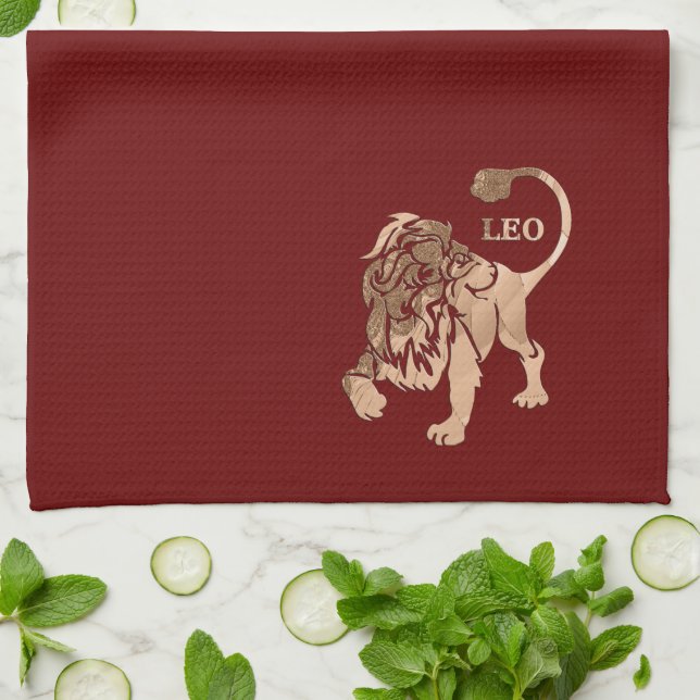 Leo Lion Brushed Gold RED Zodiac Handtuch (Gefaltet)