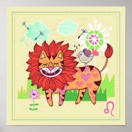 Leo Lion Cat Zodiac Kinderzimmer Print Poster