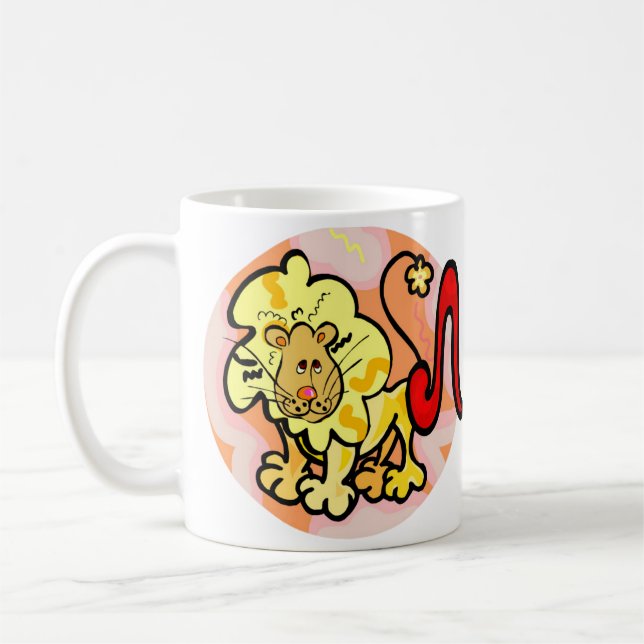Leo Lion im Stil der 70er Jahre mit Symbol Kaffeetasse (Links)