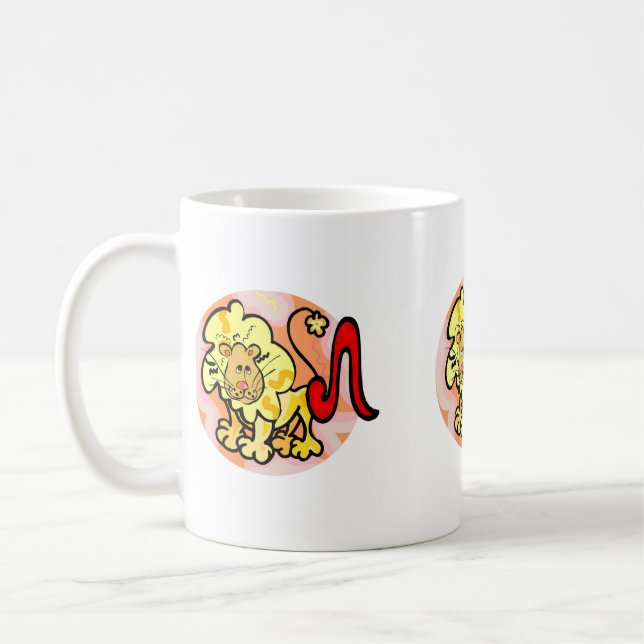 Leo Lion im Stil der 70er Jahre mit Symbol Tasse (Links)