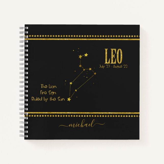 Leo Lion Star Zodiac Sign Notebook Notizbuch (Vorderseite)