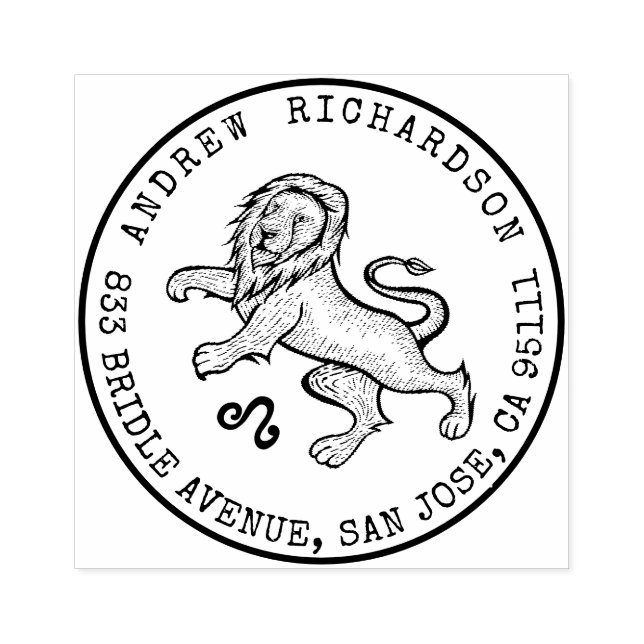 Leo Lion Zodiac handgezeichnet Wappen | RÜCKSENDEA Gummistempel (Prägung)