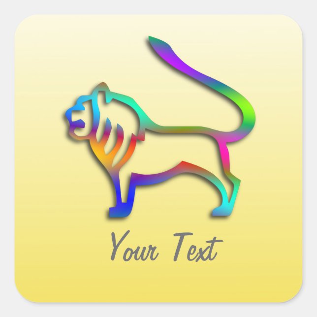 Leo Lion Zodiac Star Regenbogen auf dem Gelben Pla Quadratischer Aufkleber (Vorderseite)