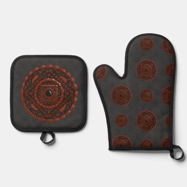 Leo Mandala Ofenhandschuh & Topflappen-Set (Vorderseite)