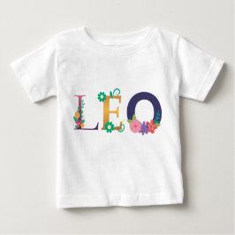 LÉO Name Art mit Blume bestickt Baby T-shirt