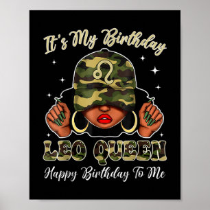 Leo Queen Black Woman mit Cap Camouflage It's  Poster