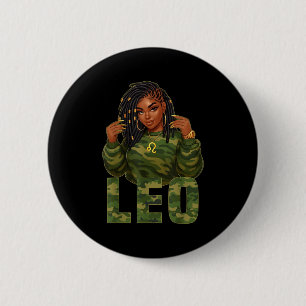 Leo Queen Locd Black Woman Camouflage Zodiac Sign Button