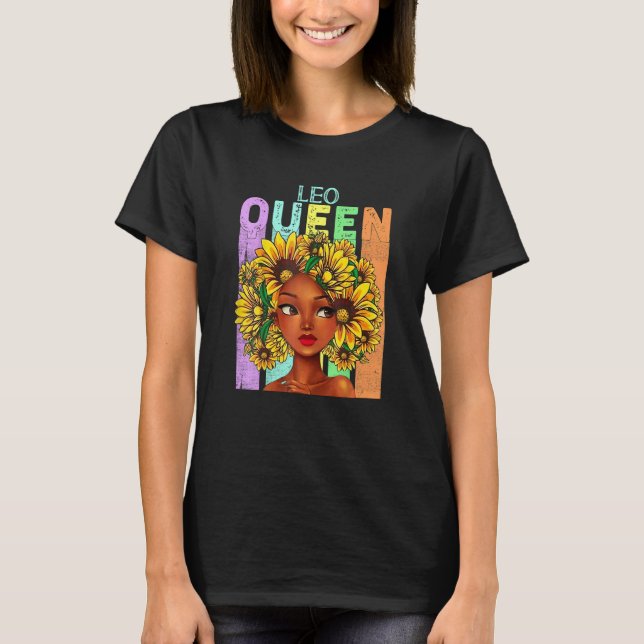 Leo Queen Sunflower Black Girl Natural Hair Woman T-Shirt (Vorderseite)