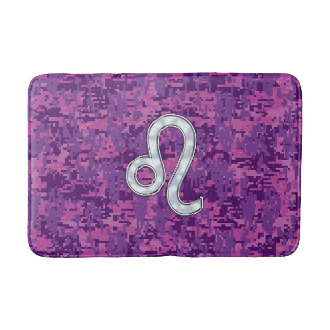Leo Sign auf Girly Pink Fuchsia Digitale Camouflag Badematte (Vorderseite)