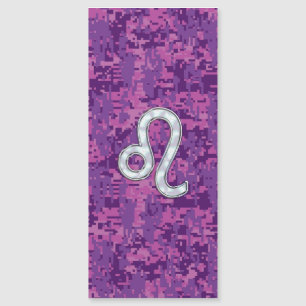 Leo Sign auf Girly Pink Fuchsia Digitale Camouflag Magnetkarte