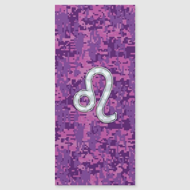 Leo Sign auf Girly Pink Fuchsia Digitale Camouflag Magnetkarte (Vorderseite)