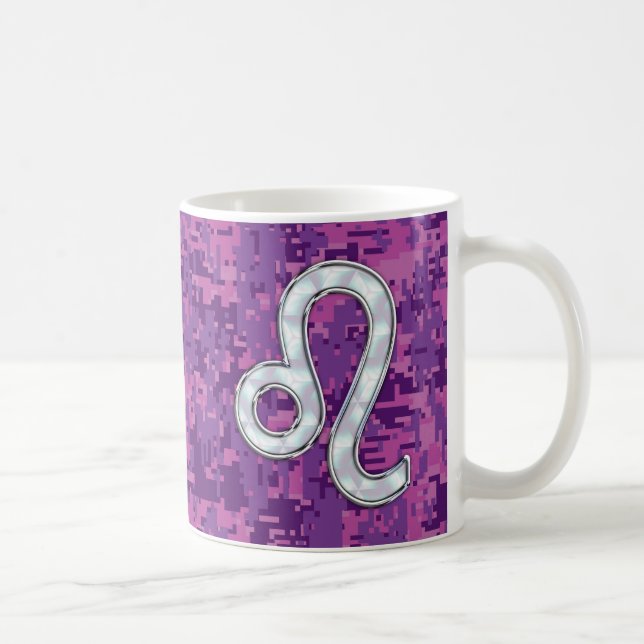 Leo Sign auf Girly Pink Fuchsia Digitale Camouflag Tasse (Rechts)