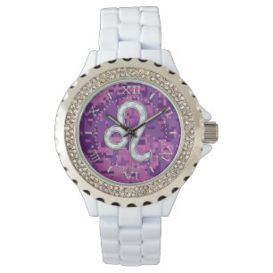 Leo Sign auf Pink Fuchsia Camouflage Dial Armbanduhr