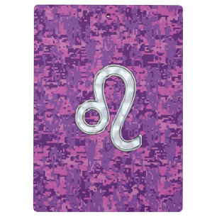 Leo Sign auf Pink Fuchsia Digital Camouflage Klemmbrett