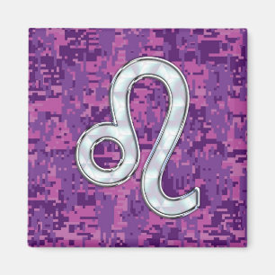 Leo Sign auf Pink Fuchsia Digital Camouflage Magnet