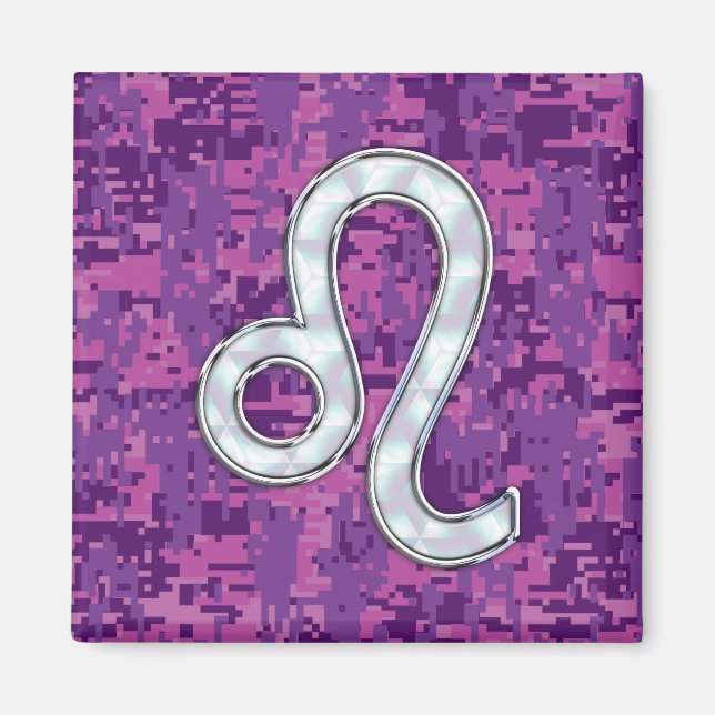 Leo Sign auf Pink Fuchsia Digital Camouflage Magnet (Vorne)