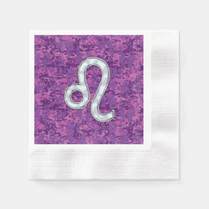 Leo Sign auf Pink Fuchsia Digital Camouflage Serviette