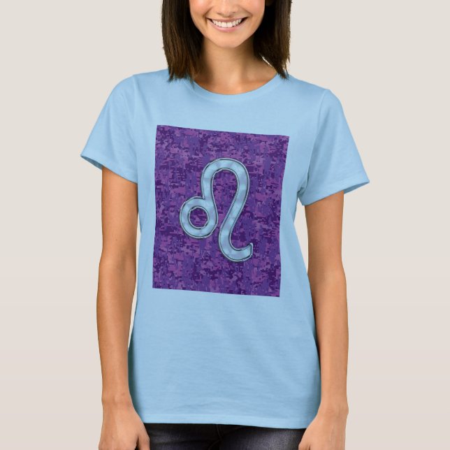 Leo Sign auf Pink Fuchsia Digital Camouflage T-Shirt (Vorderseite)