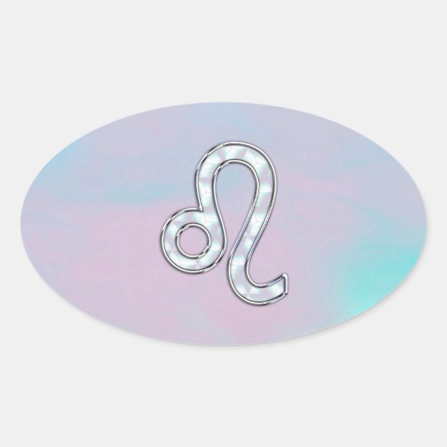 Leo Sign on Pastels Nacre Mutter von Pearl Style Ovaler Aufkleber (Vorderseite)