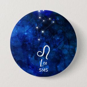 Leo-Sternbild Dunkelblau-Galaxie-Monogramm Button