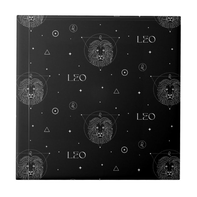 Leo-Sternzeichenmuster in Schwarz und Weiß Fliese (Vorderseite)