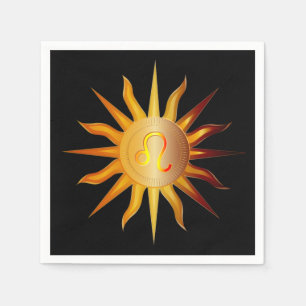 Leo Sun Fire Sign Birth Monat Rot & Gold Serviette