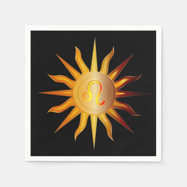 Leo Sun Fire Sign Birth Monat Rot & Gold Serviette (Vorderseite)