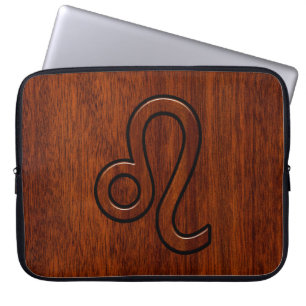 Leo-Symbol in Mahogany-Holzstil-Dekoration Laptopschutzhülle