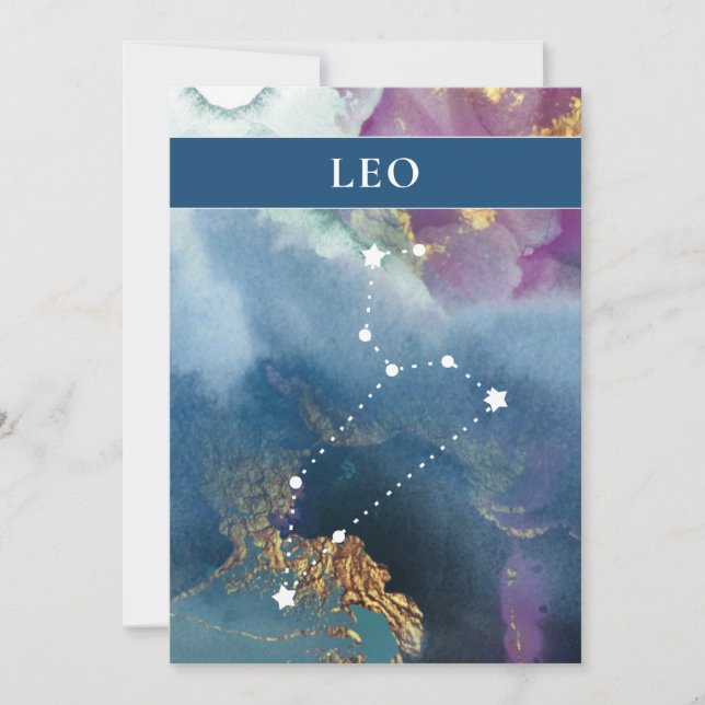 Leo Table Sign Celestial Watercolor Thema Einladung (Vorderseite)