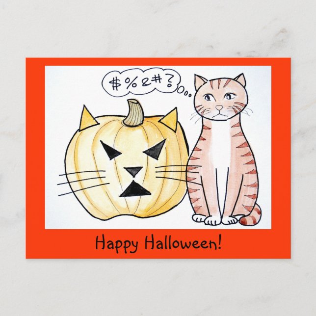 Leo The Cat - Halloween-Grußkarte Postkarte (Vorderseite)