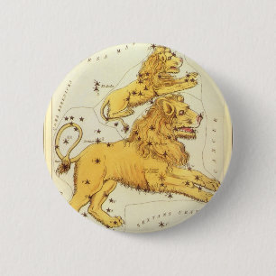 Leo the Lion Vintag Constellation Urania Mirror Button