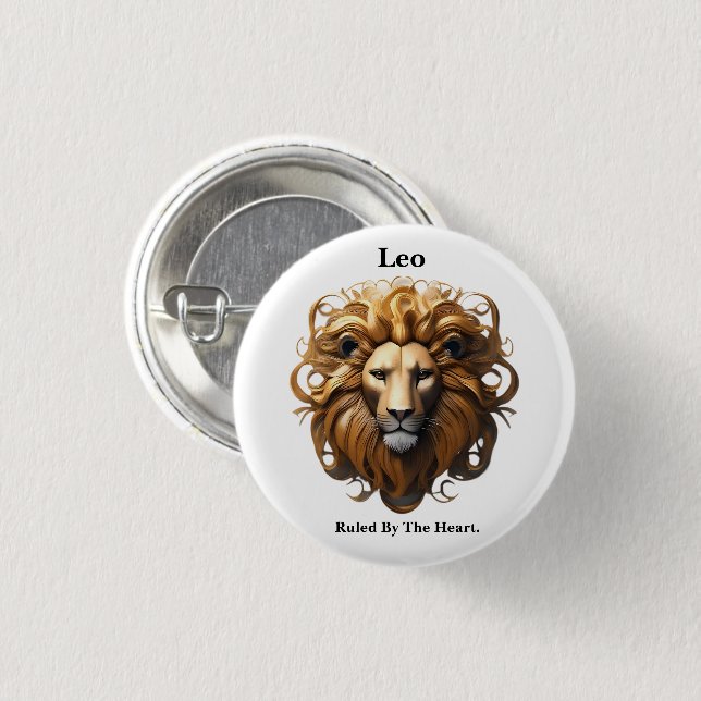 Leo The Lion: Zodiaks wildes Geburtszeichen Button (Vorne & Hinten)